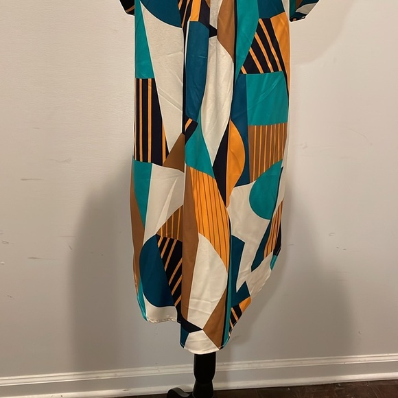 SHIEIN Shirt Dress Women Size M Button Front Multicolor Geo Print Short Sleeves - Picture 7 of 14